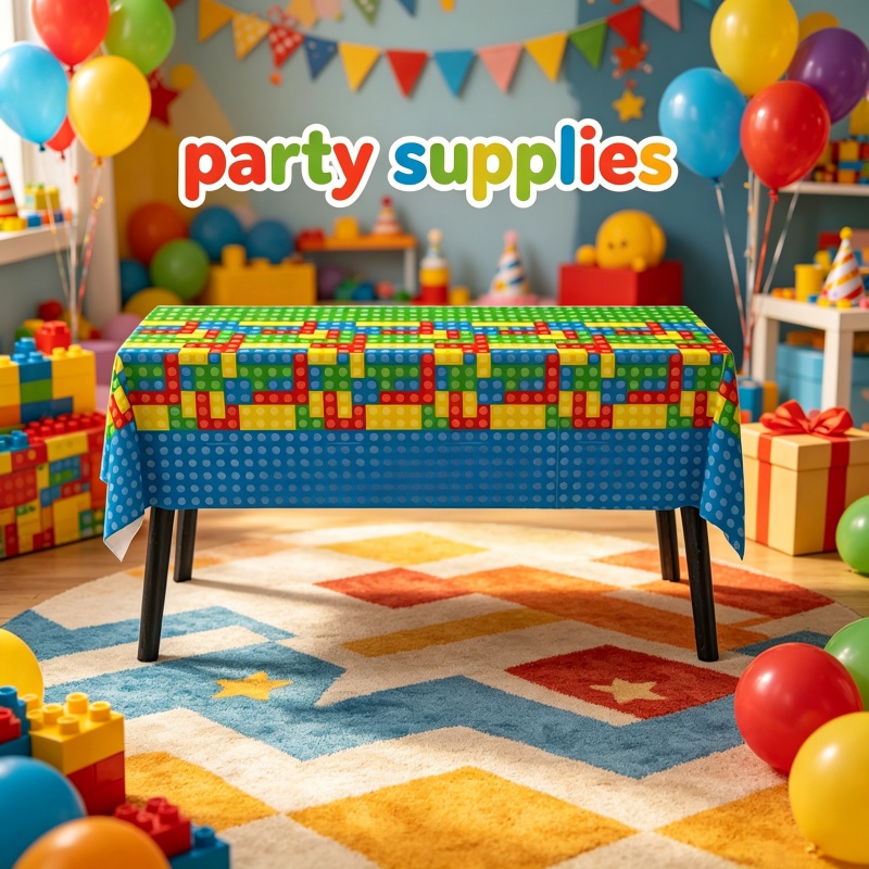 빌딩 블록 벽돌 스타일 식탁보 세련된 만화 캐릭터 생일 - Gaming Accessories For Room 리뷰 및 가격